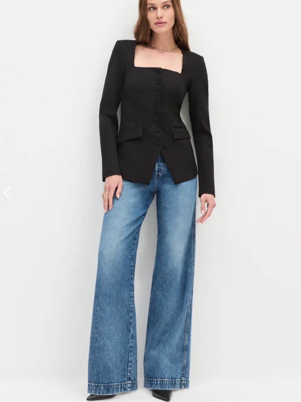 Favorite Daughter Penelope Black Blazer Button Front Square Neck Top size 4